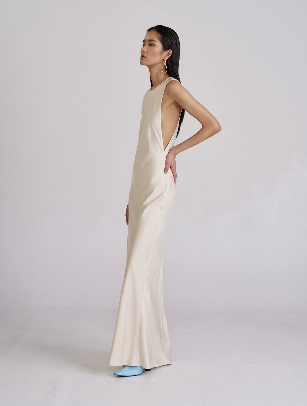 Kao Silky Sleeveless Maxi Dress Ivory
