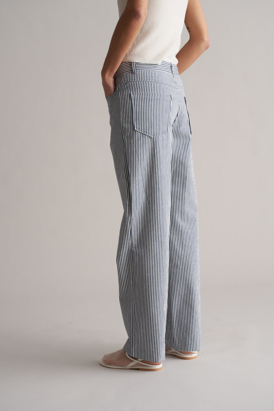 Bianco Cotton Striped Trousers Navy/White