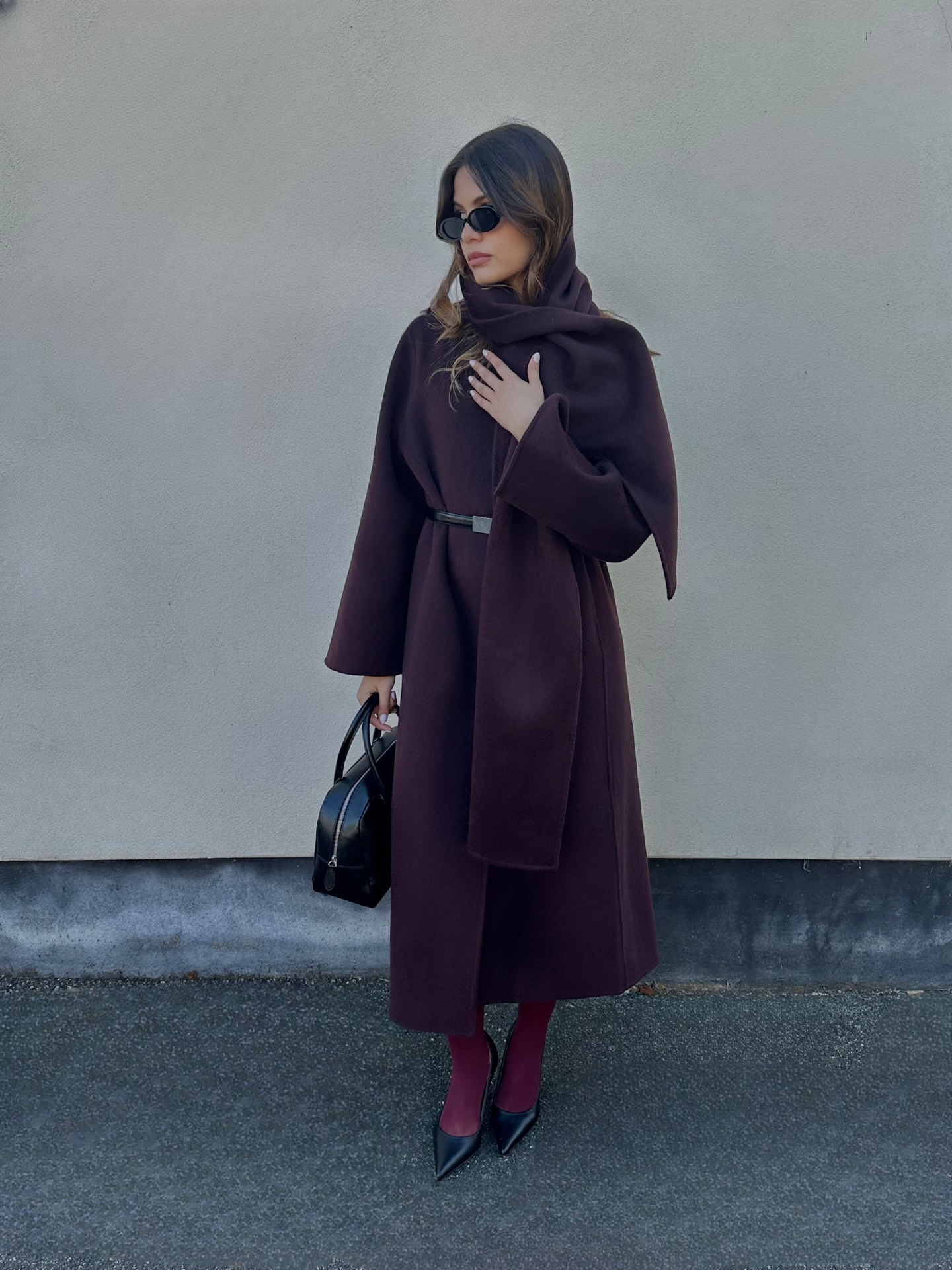 Tala Wool Coat with Scarf Oxblood