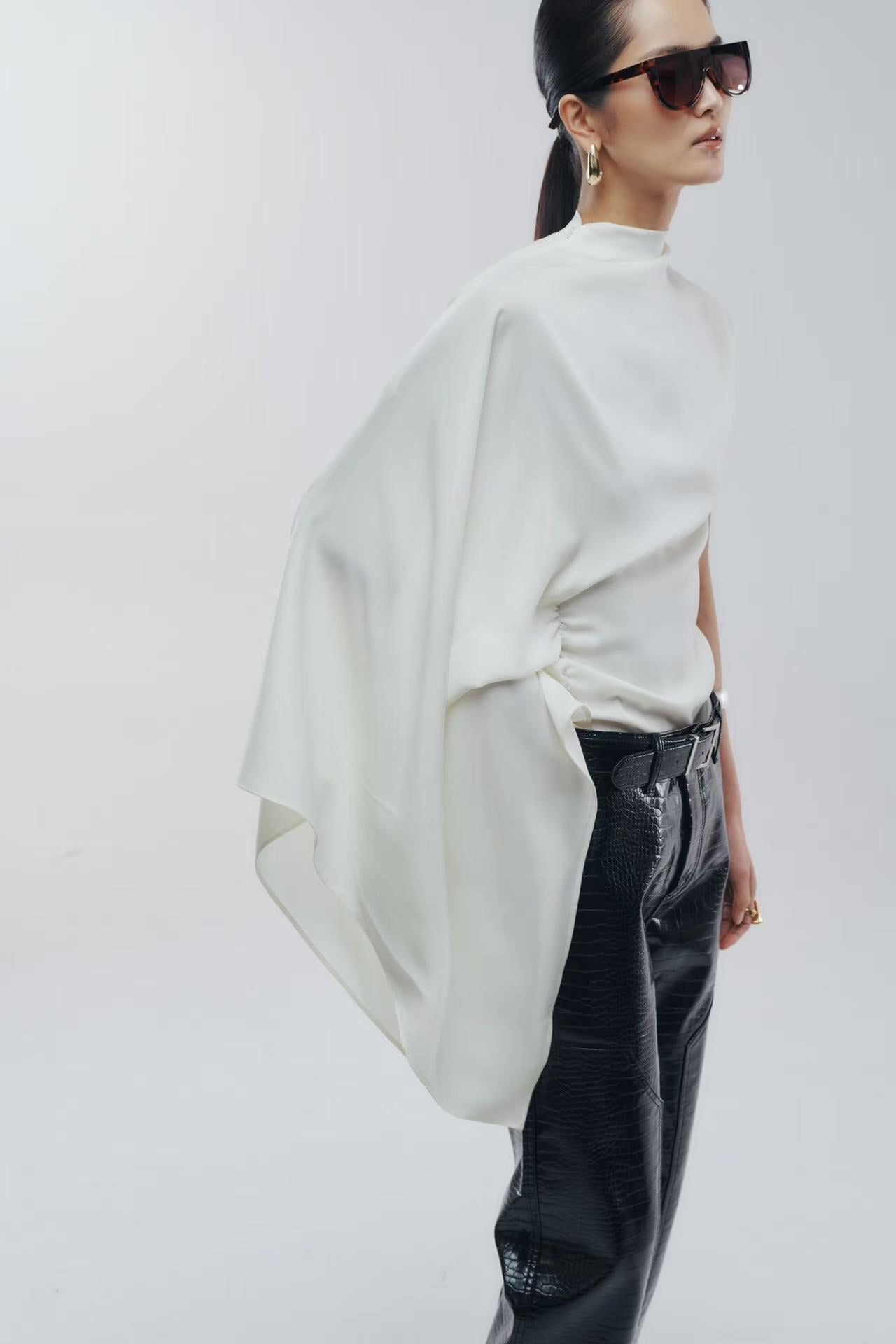 Ziva Asymmetrical Drape Top Ivory