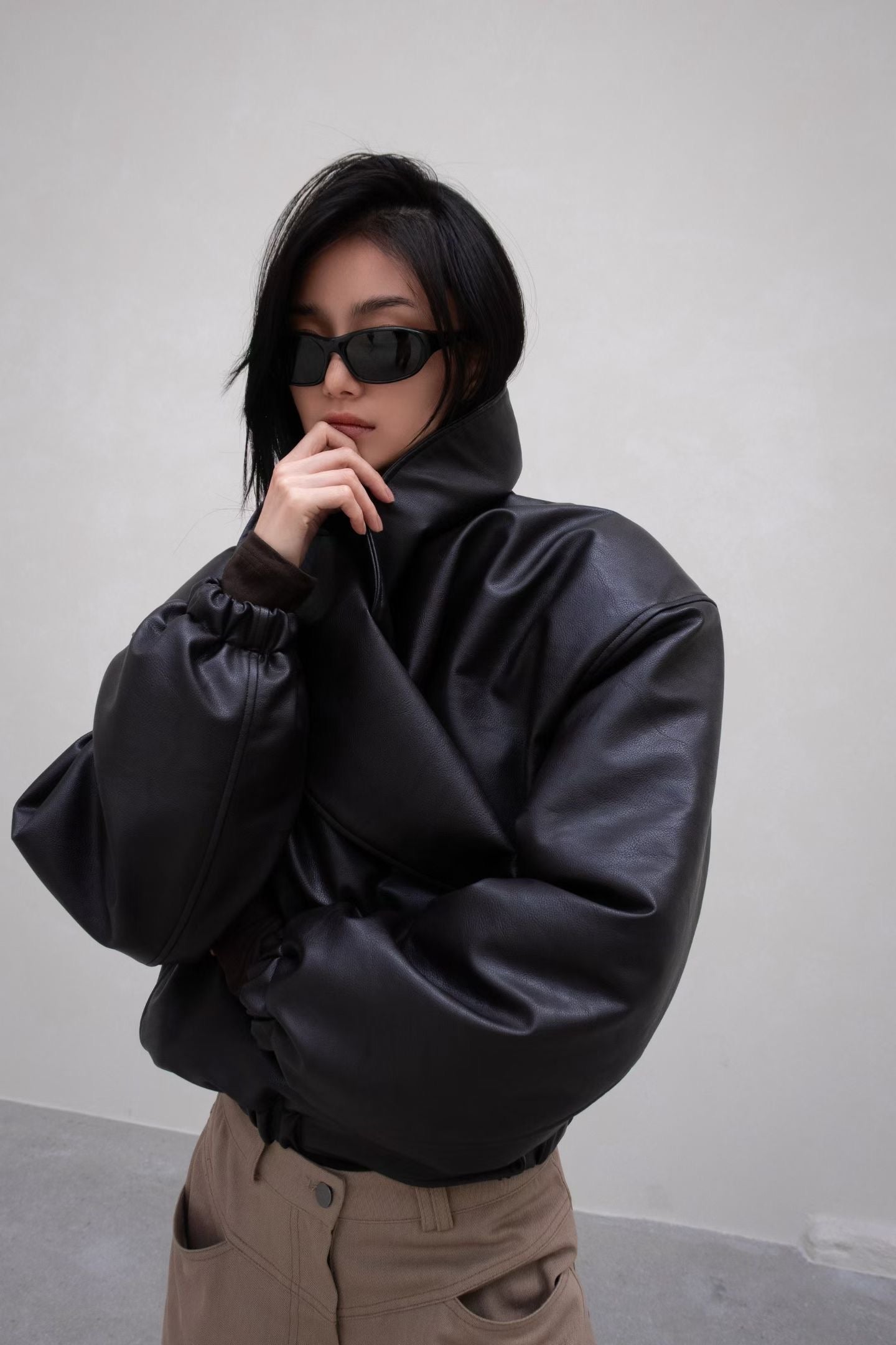 Hudson Faux Leather Bomber Jacket Black