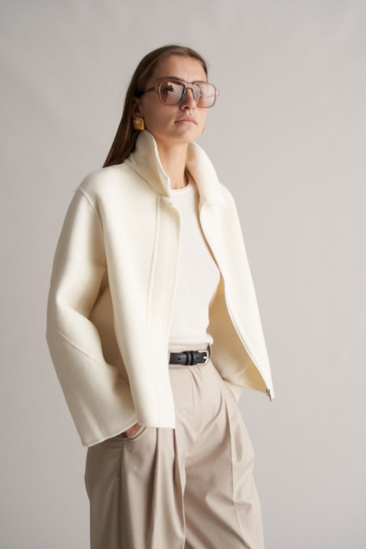 Cari Wool Collared Bomber Ivory
