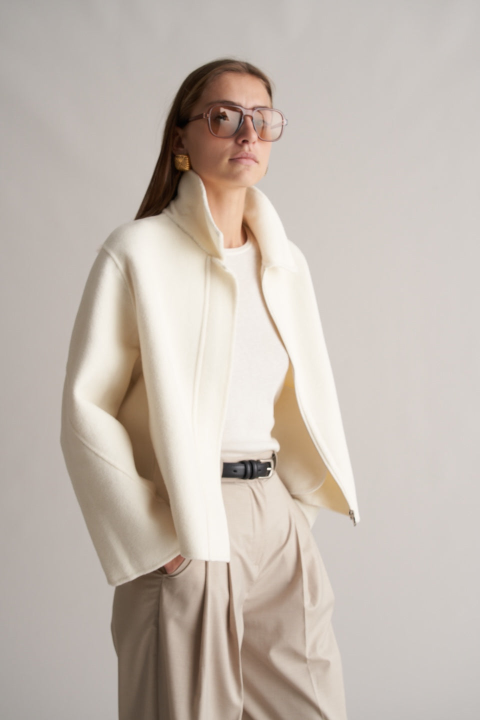 Cari Wool Collared Bomber Ivory