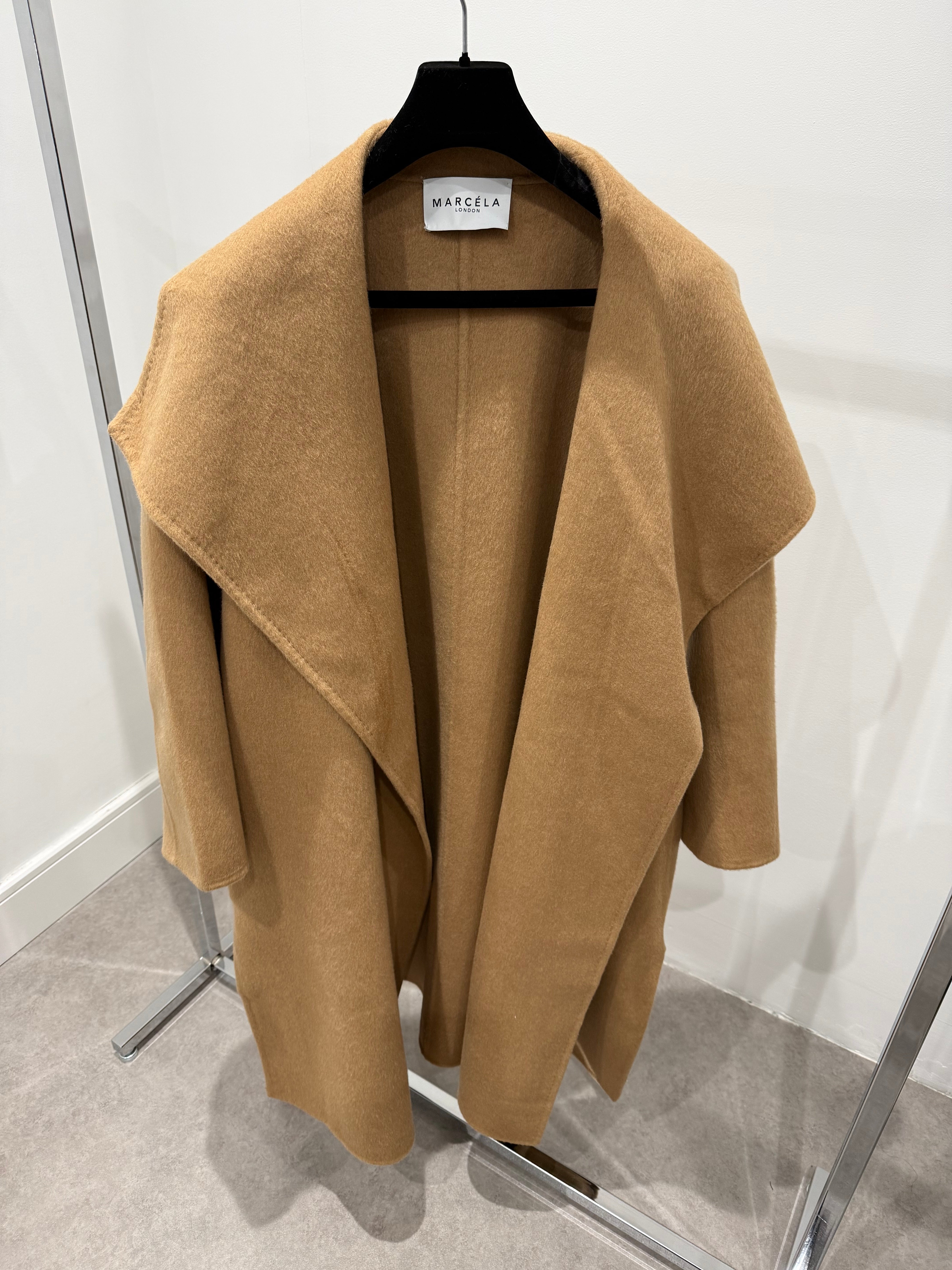 Wool Drape Neck Coat Camel