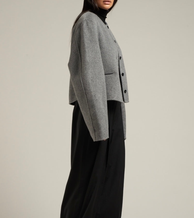Esme Wool Collarless Cropped Jacket Grey Melange