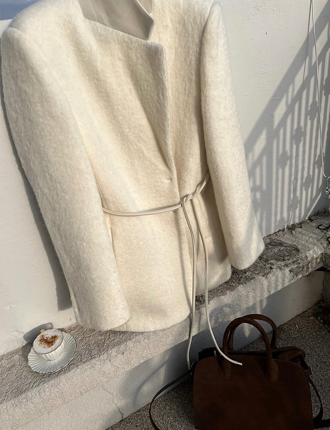 Marlo Belted Brushed Wool Blazer Chantilly