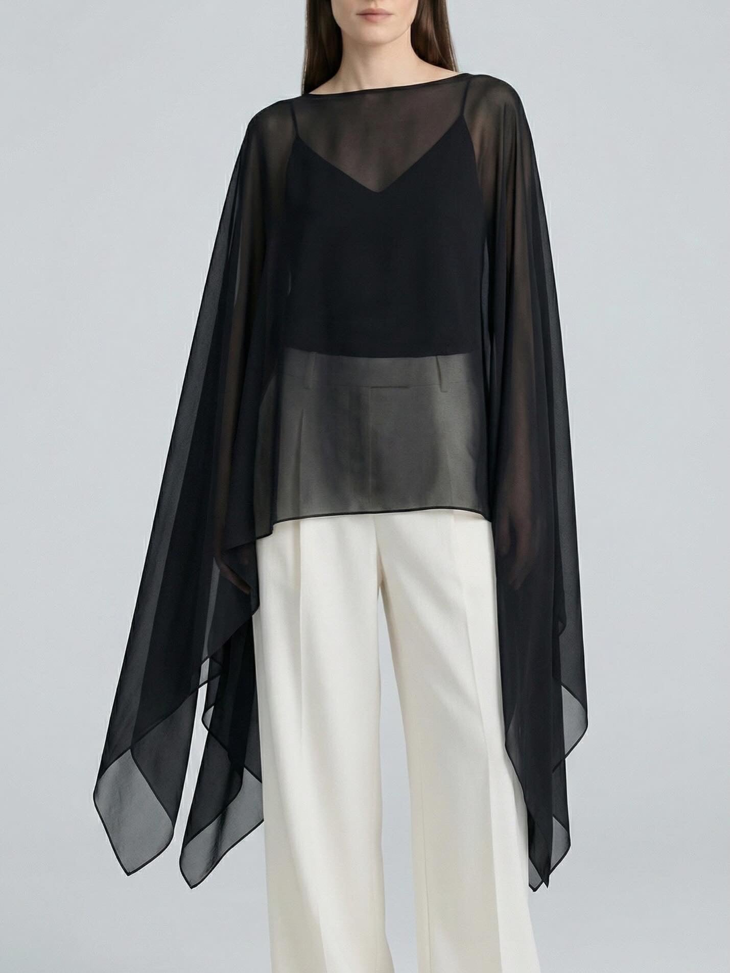 Flo Silk Chiffon Cape Onyx