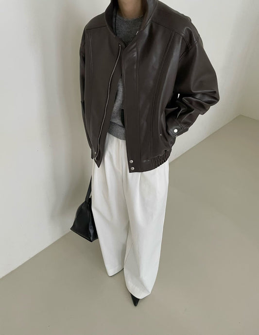 Deia Faux Leather Bomber Jacket Brown