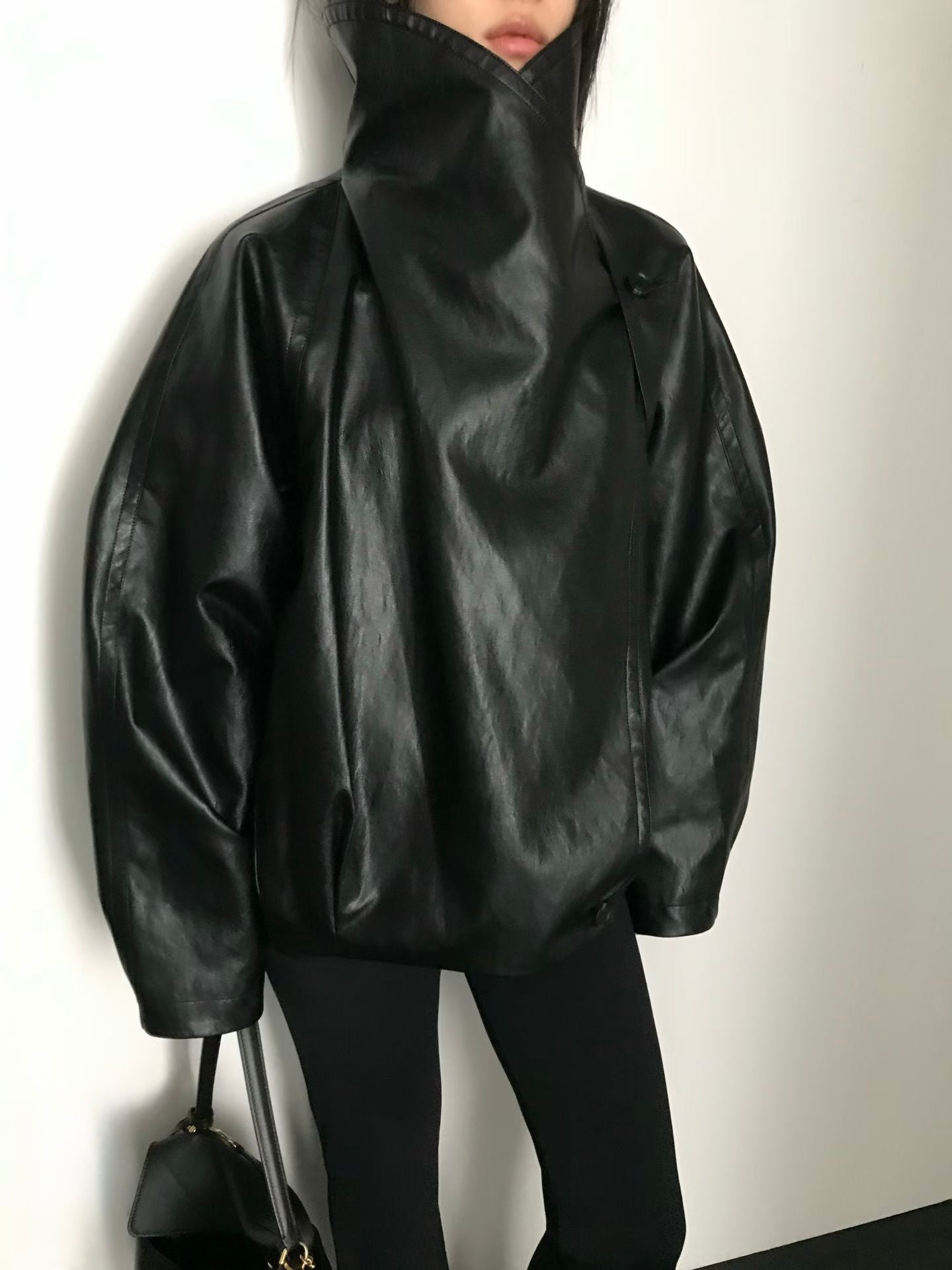 Sid Drape Neck Jacket Coated Black