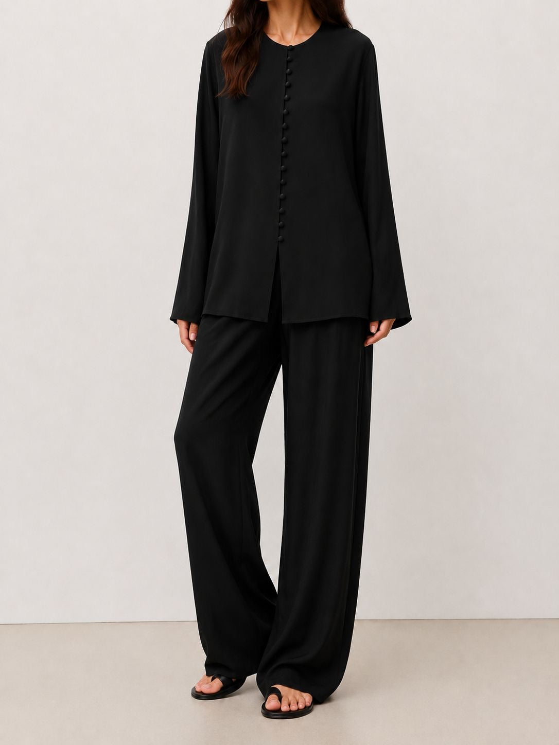 Soléne Silk Button Top Onyx