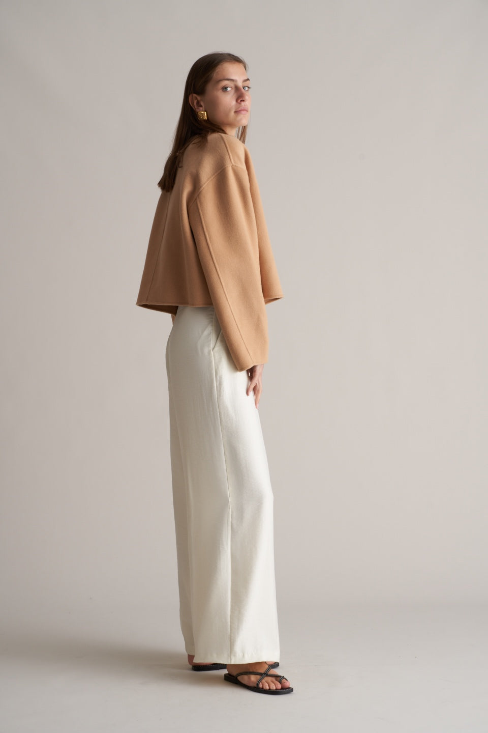 Lana Cropped Wool Jacket Camel
