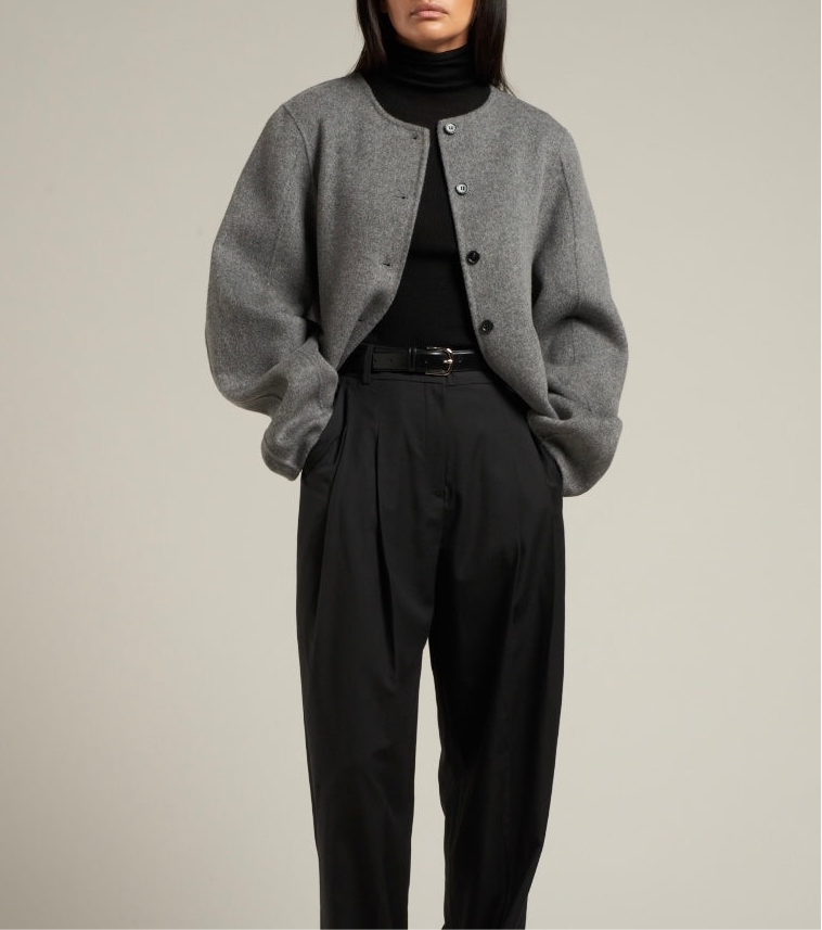 Esme Wool Collarless Cropped Jacket Grey Melange