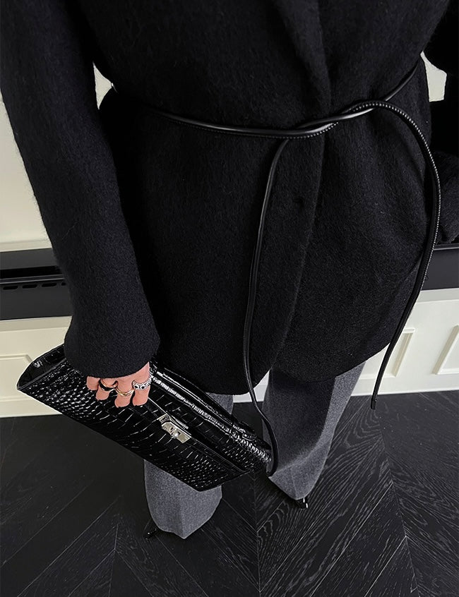 Marlo Belted Brushed Wool Blazer Black