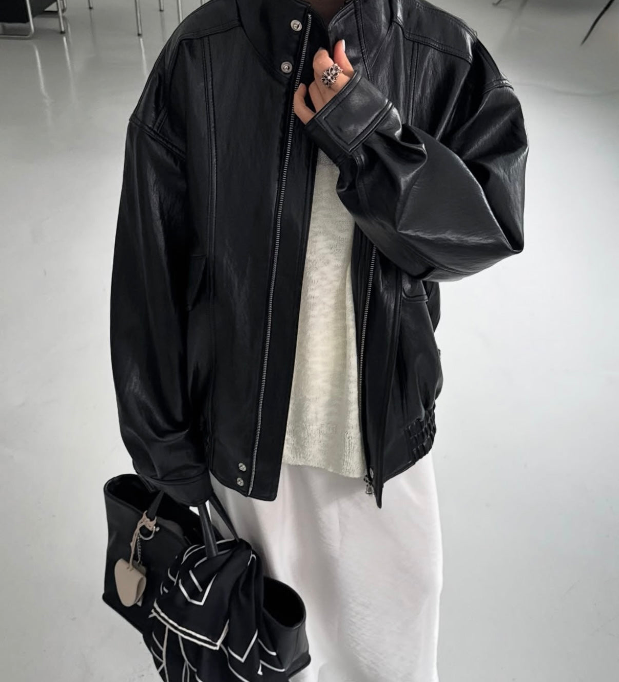 Kendal Faux Leather Bomber Jacket Black