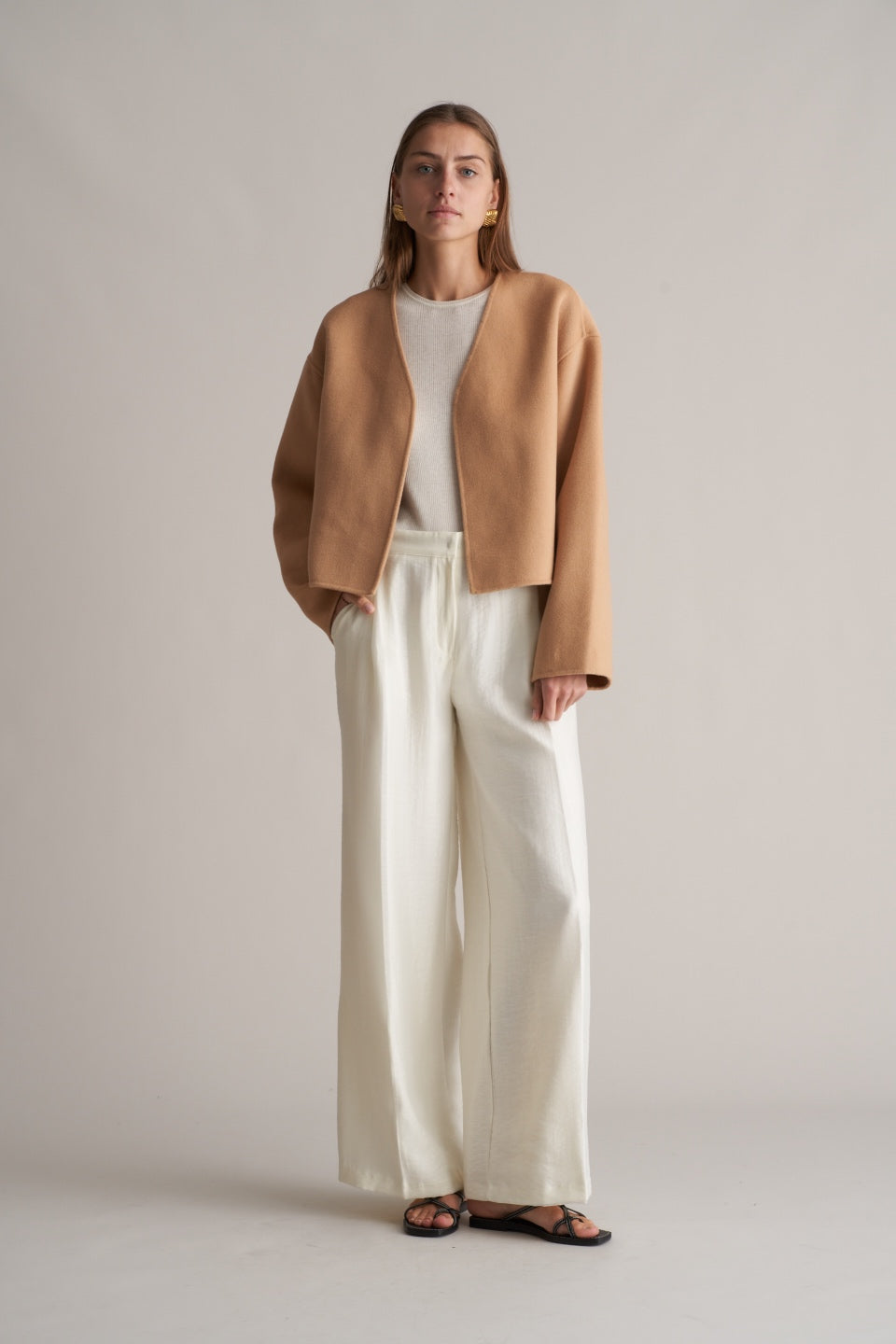 Lana Cropped Wool Jacket Camel