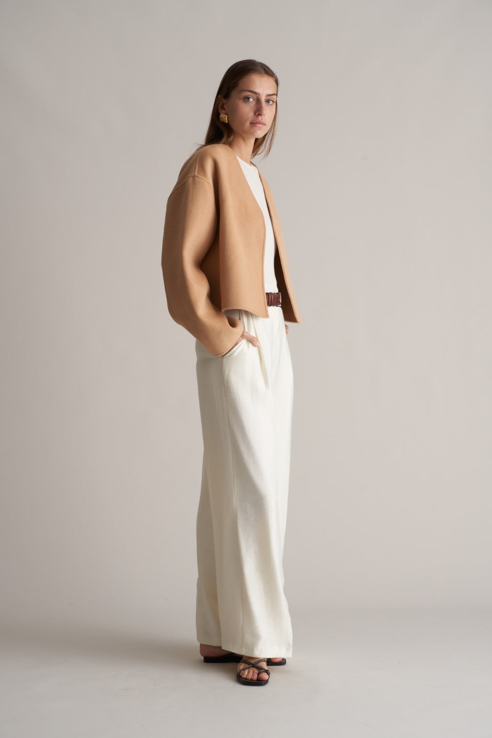 Lana Cropped Wool Jacket Camel