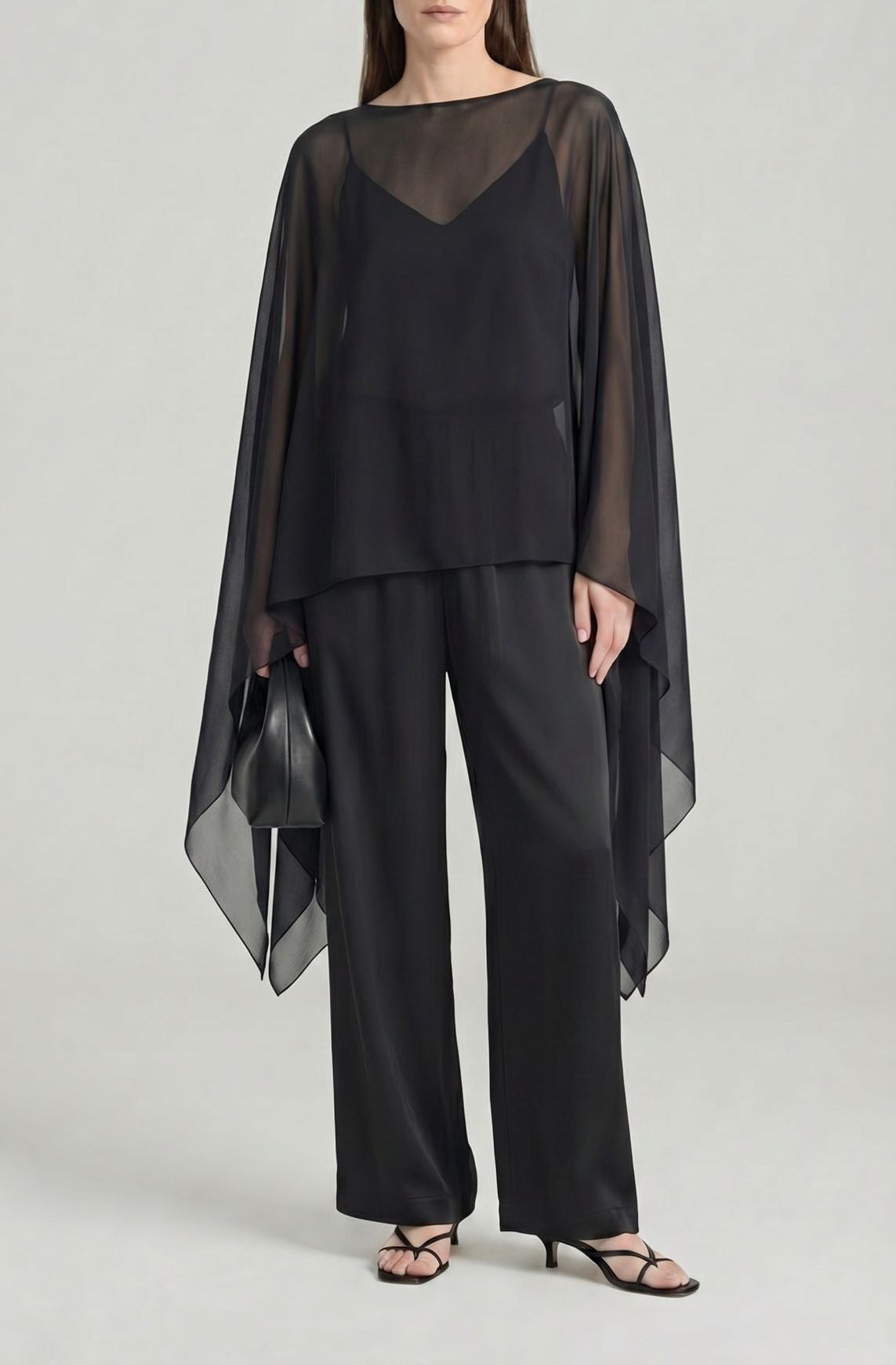 Flo Silk Chiffon Cape Onyx