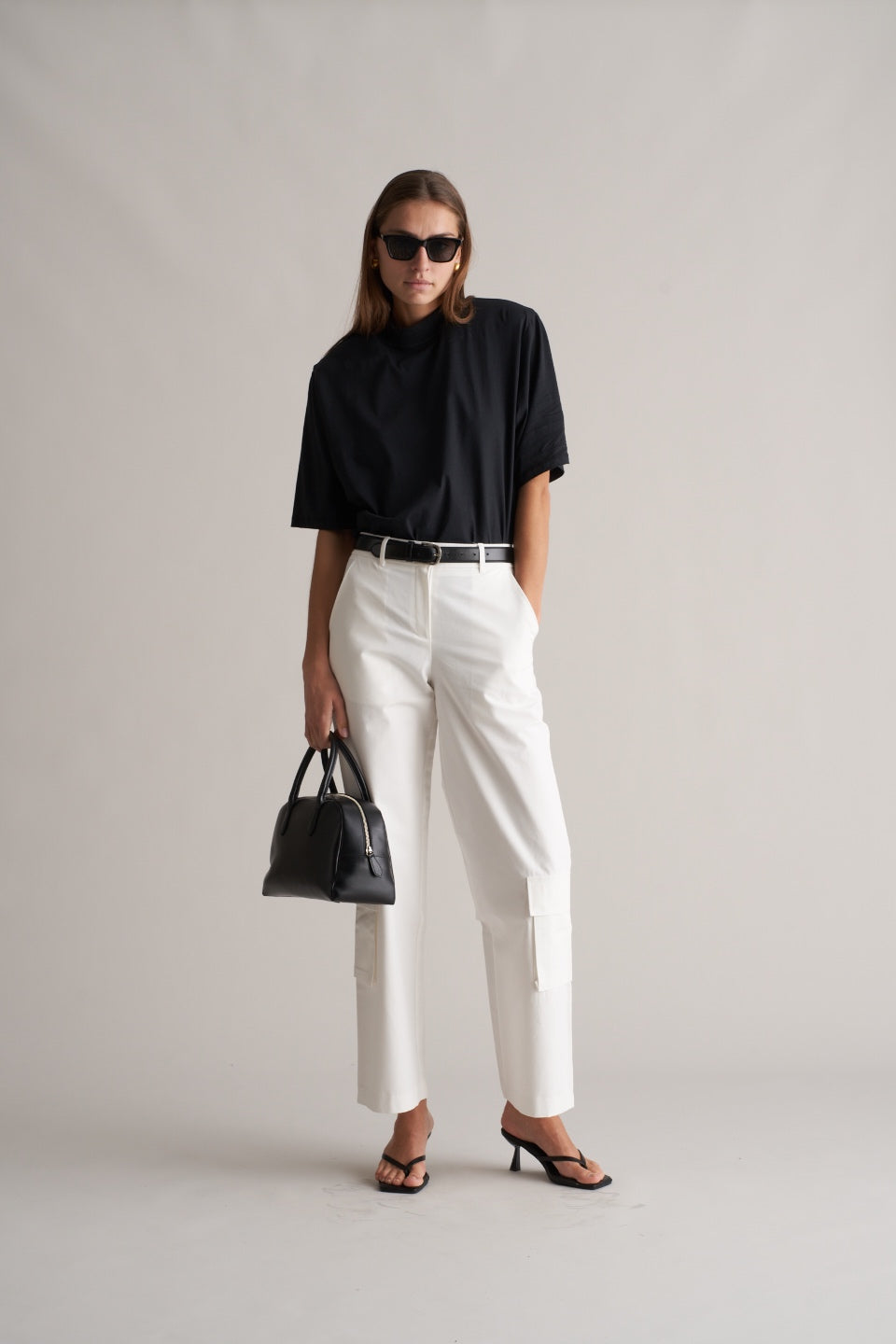 Portia Cotton Cargo Trousers Optic White