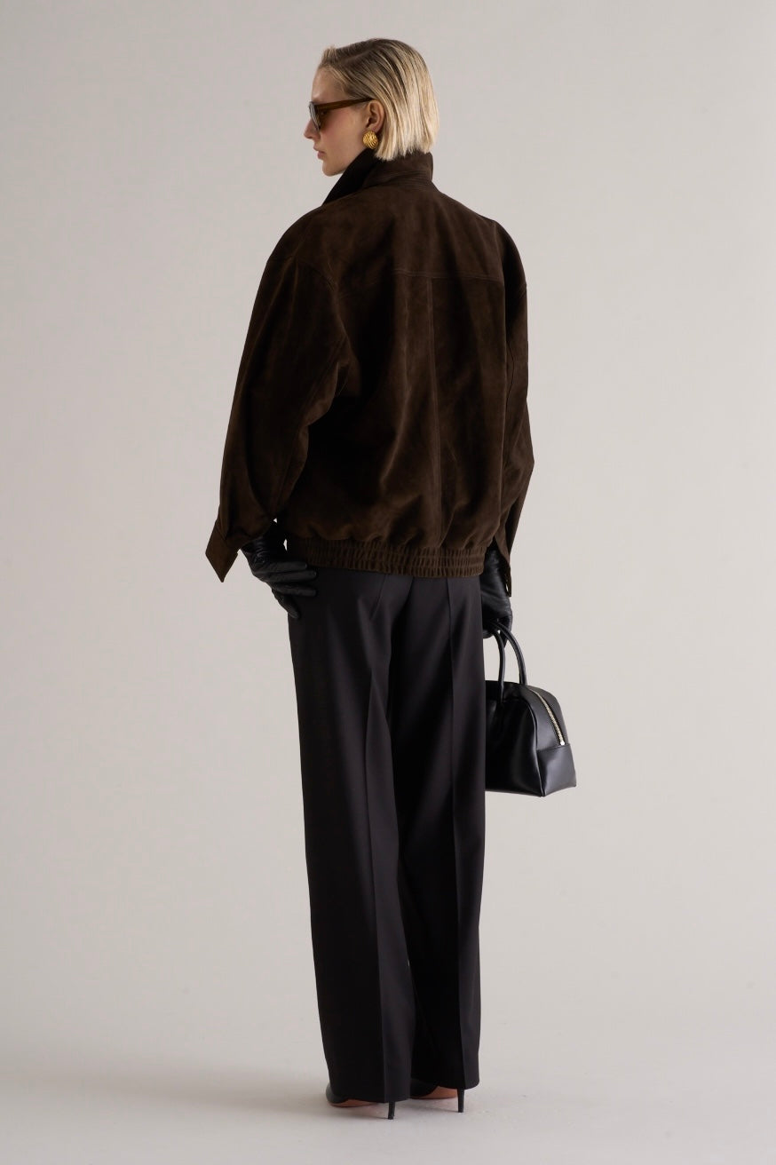 Loye Suede Bomber Jacket Espresso