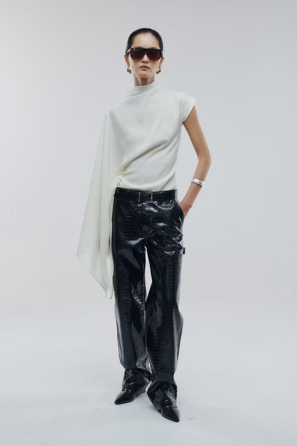 Ziva Asymmetrical Drape Top Ivory