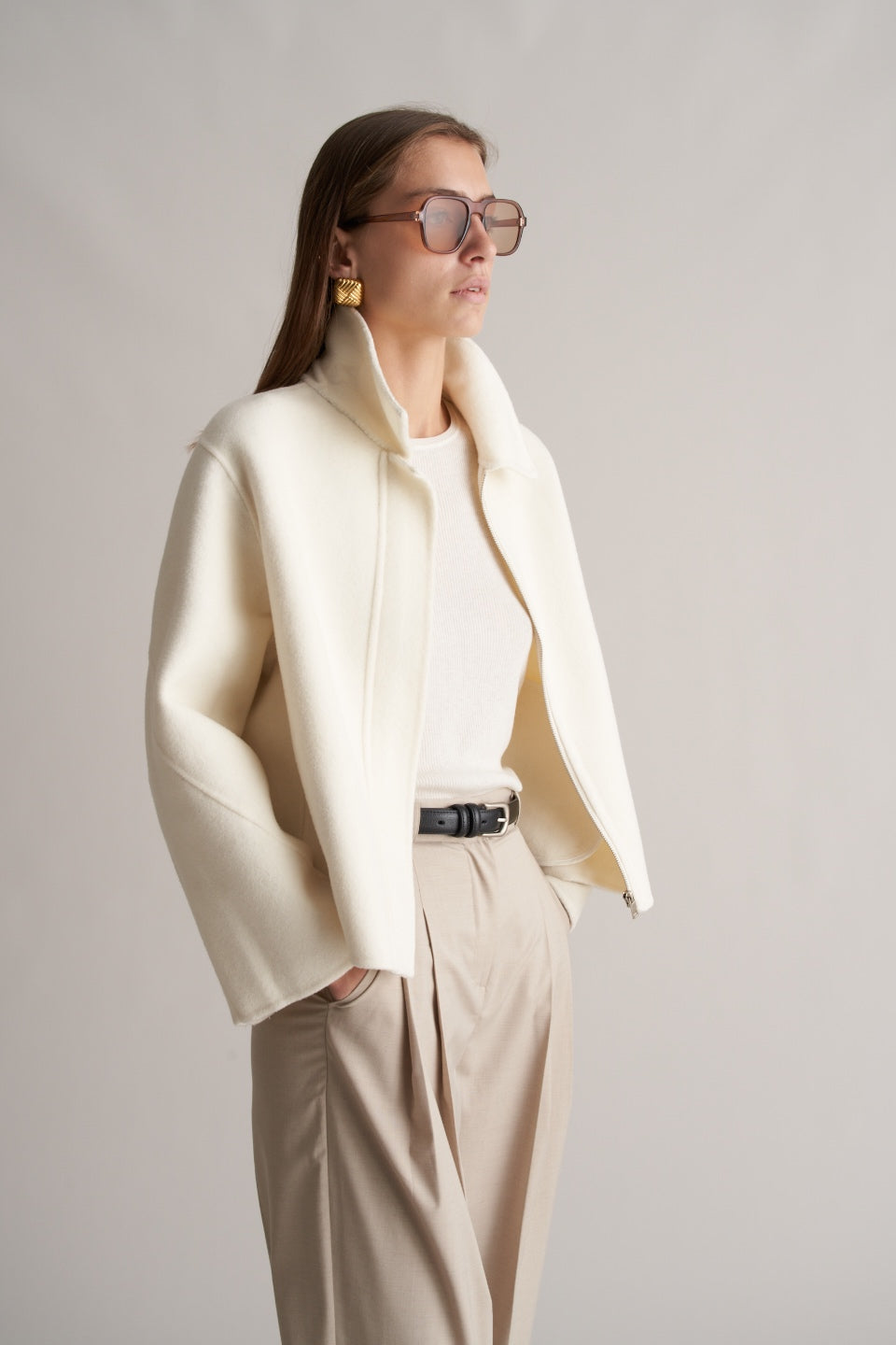 Cari Wool Collared Bomber Ivory