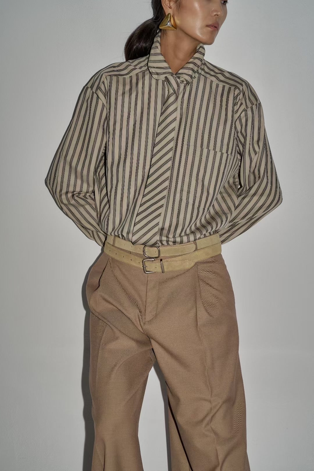 Aby Stripe Tie Shirt Sand