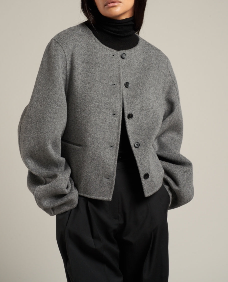 Esme Wool Collarless Cropped Jacket Grey Melange