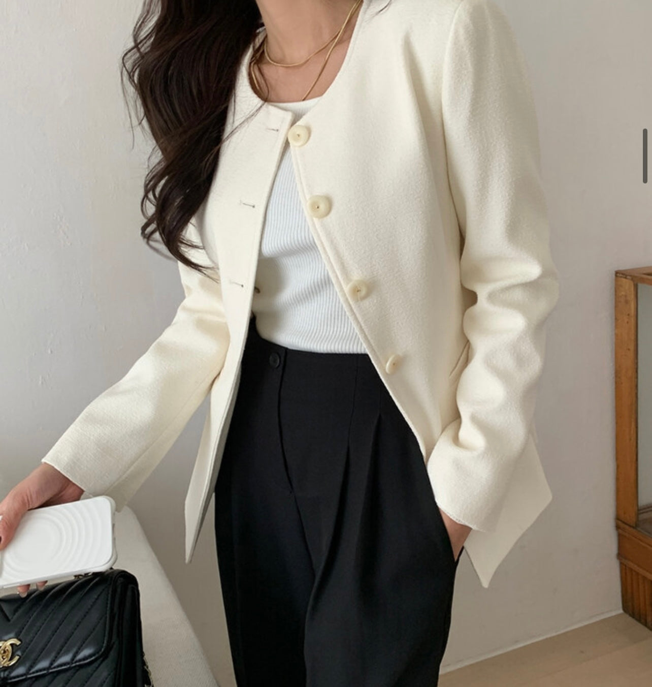 Enya Cinched Tweed Jacket Ivory