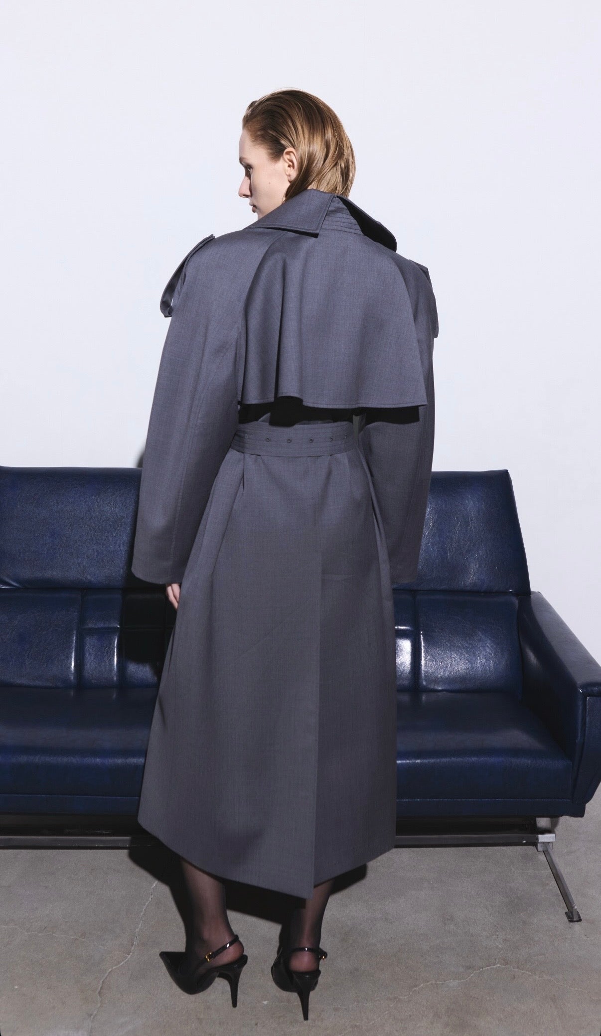 Moka Double Wool Trench Coat Charcoal