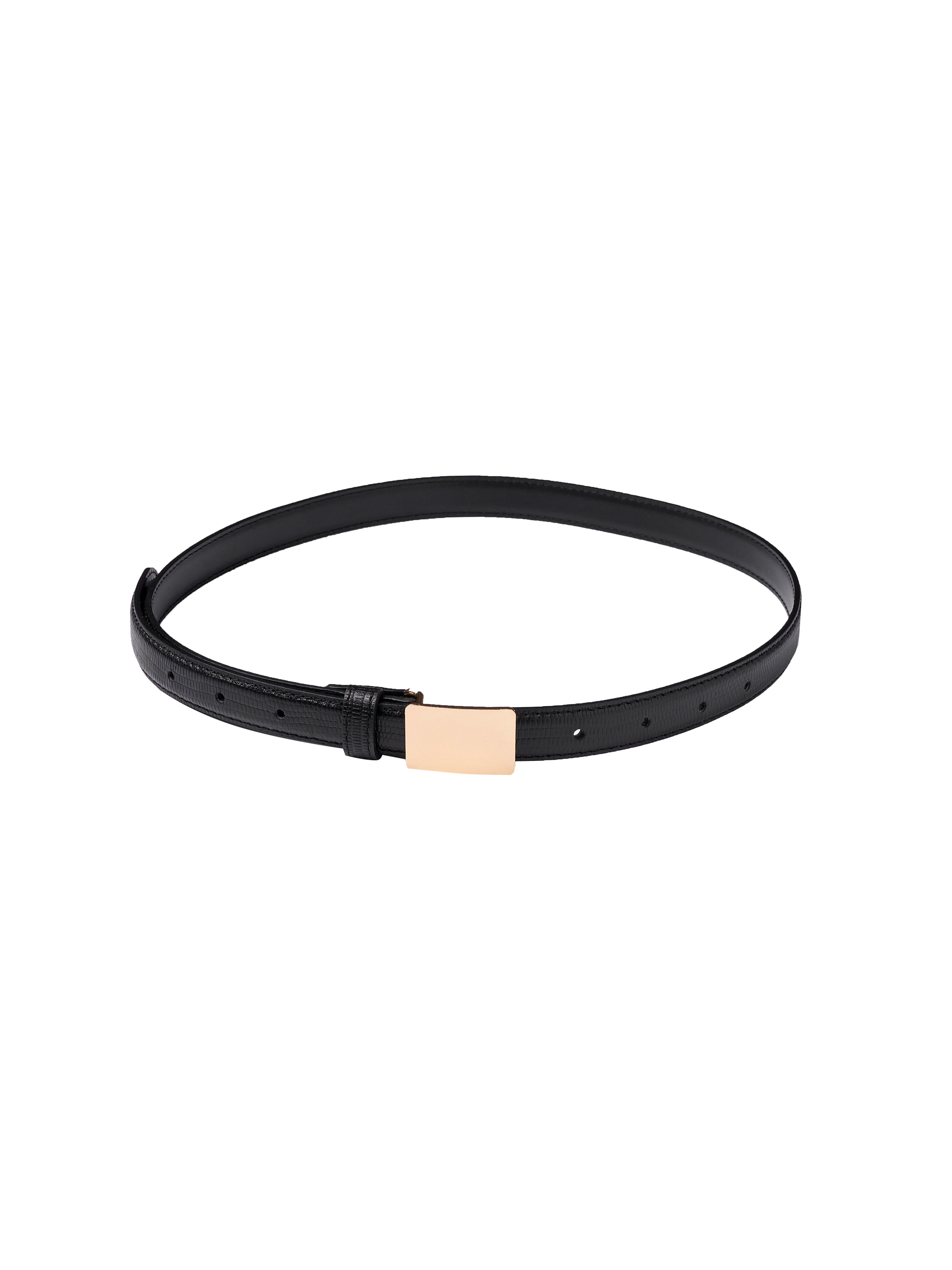 Magda Leather Plate Belt Black Croc/Gold
