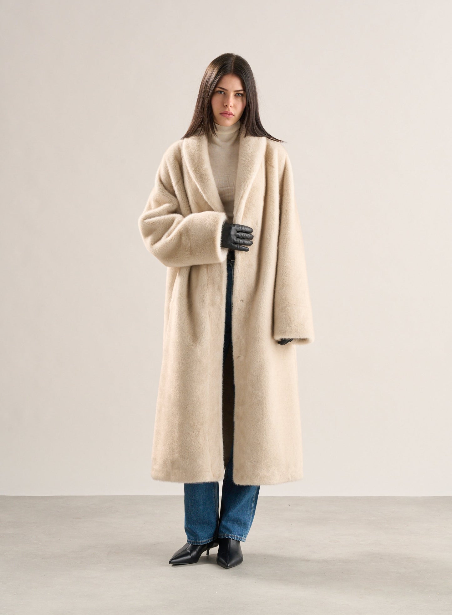 Cloe Faux Fur Scarf Coat Alabaster