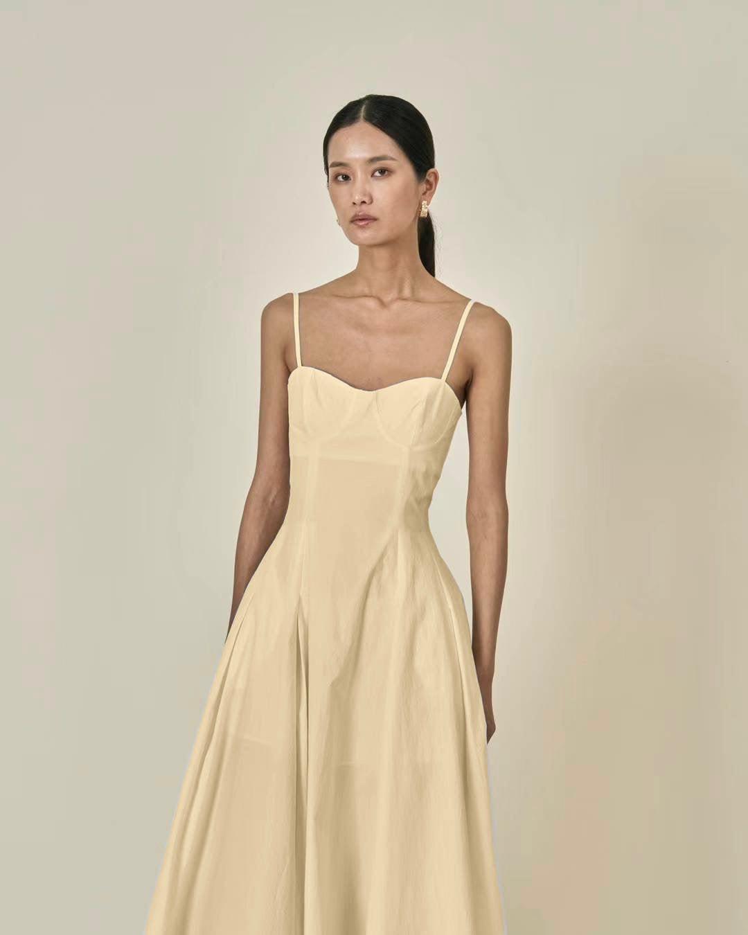 Eloise Sweetheart Cotton Blend Dress Butter Yellow