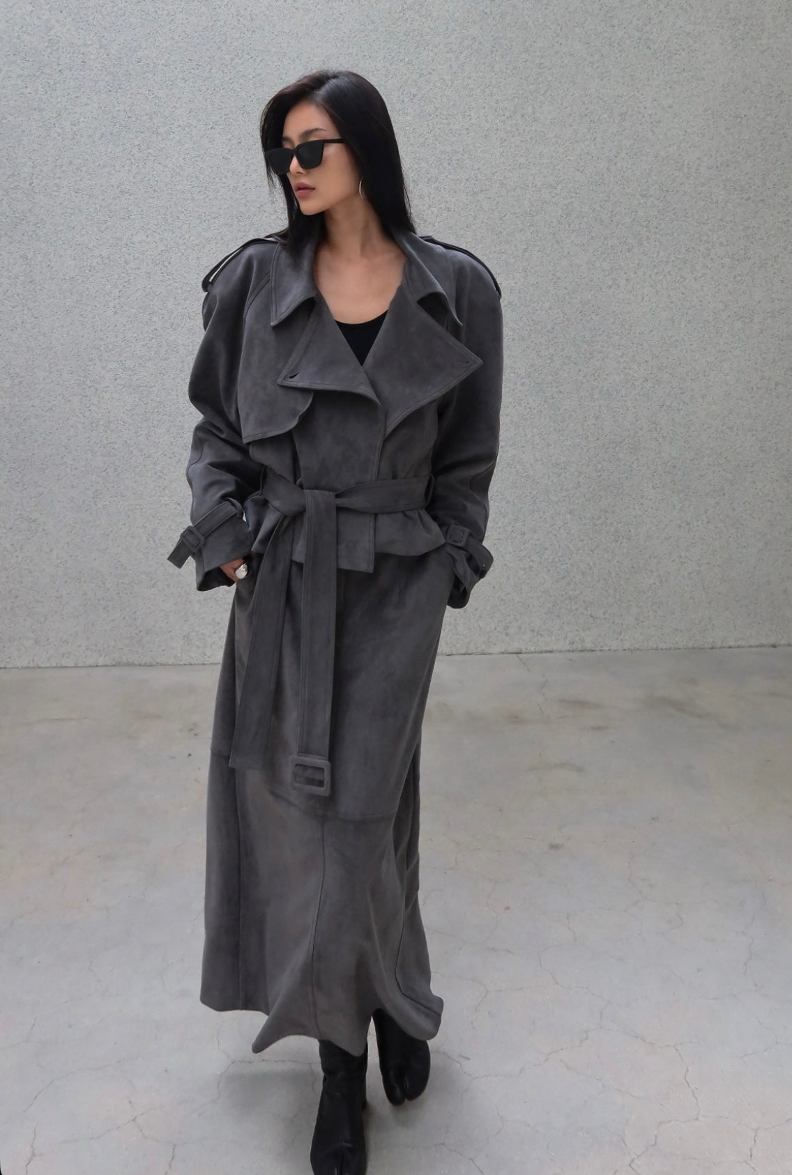 Rhys Faux Suede Cropped Trench Steel