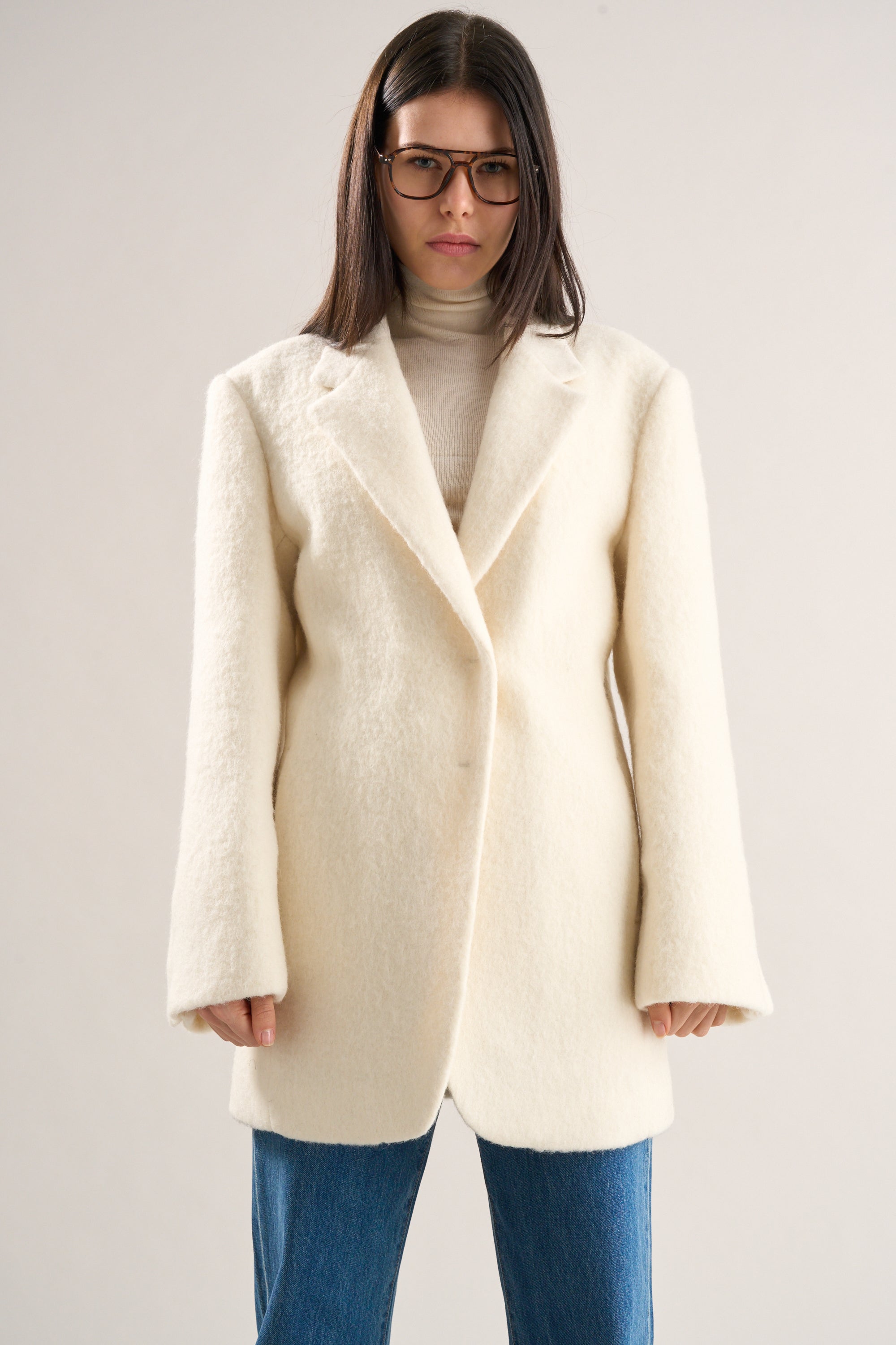 Marlo Belted Brushed Wool Blazer Chantilly