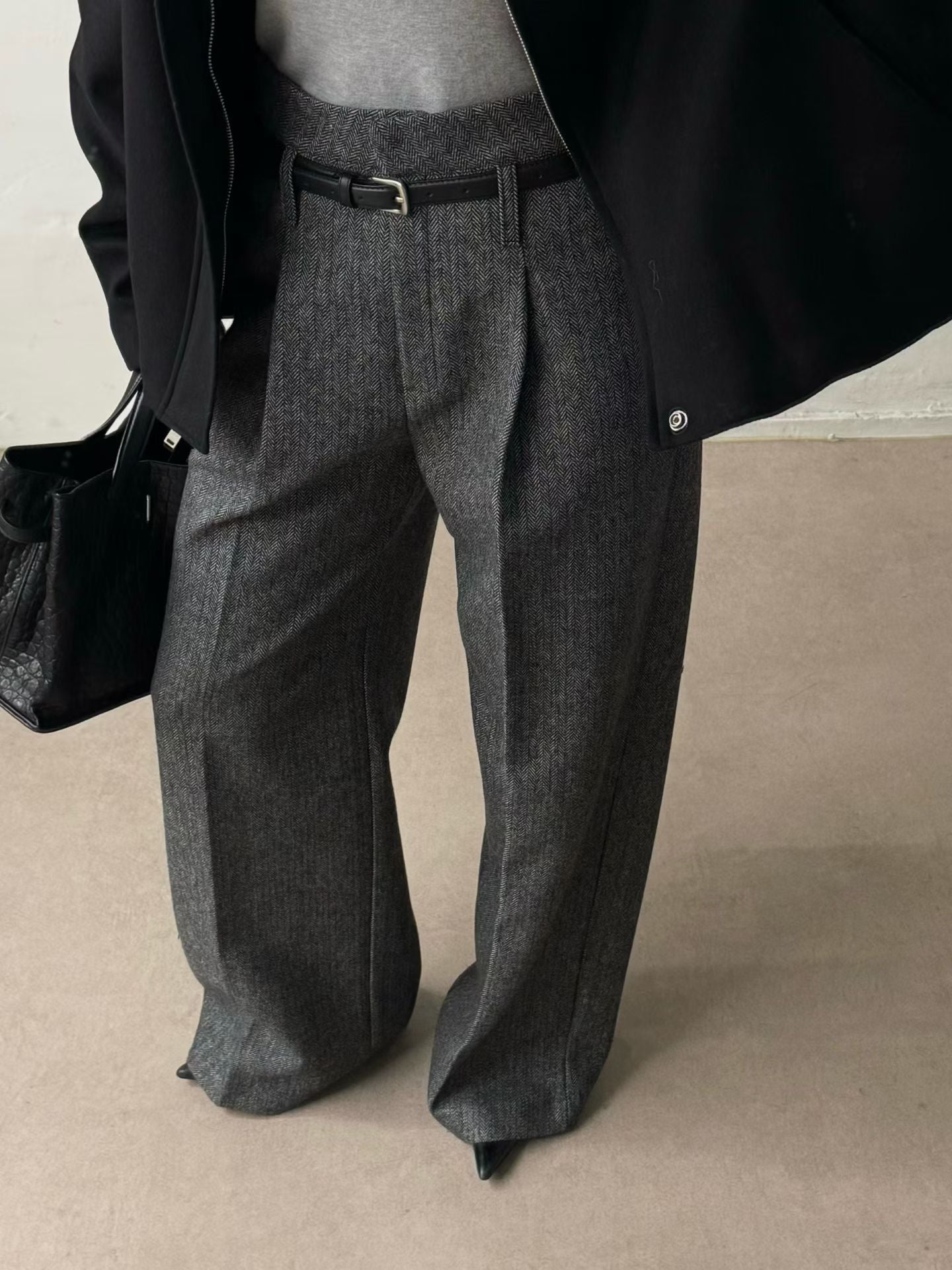 Karva Herringbone Trousers Charcoal