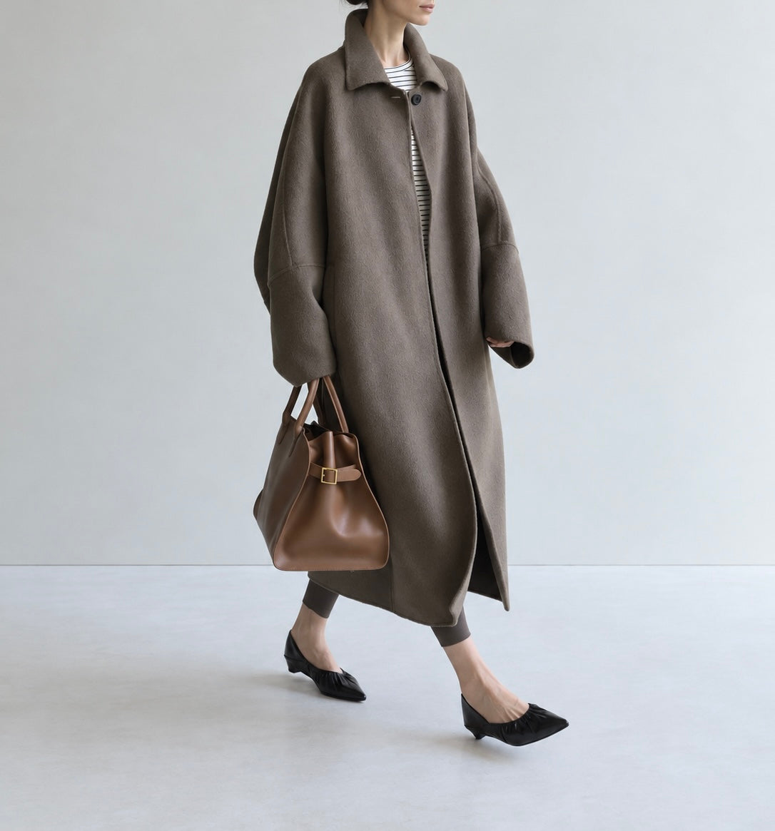 Neve Single Breasted Wool Coat Taupe