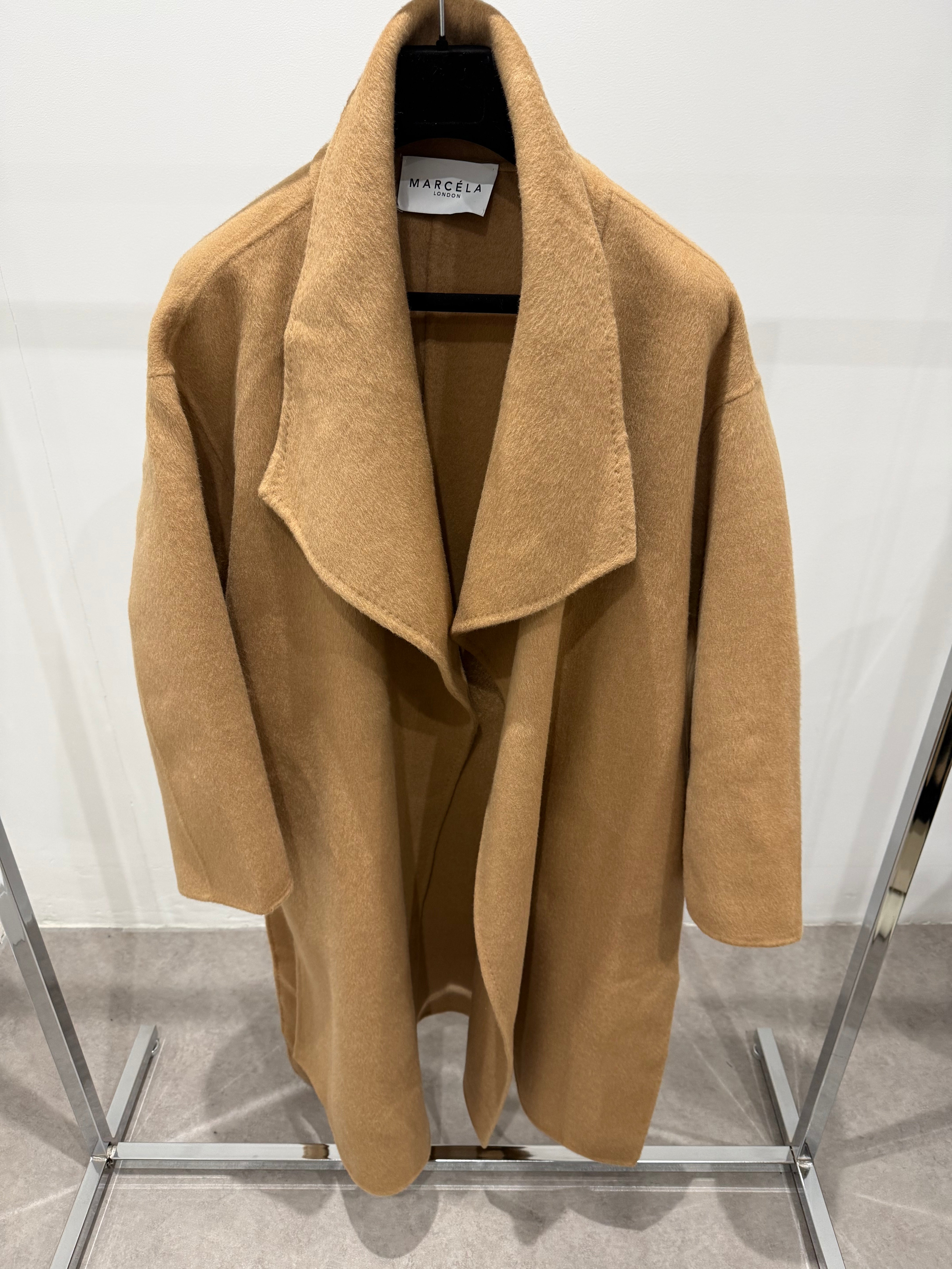 Wool Drape Neck Coat Camel
