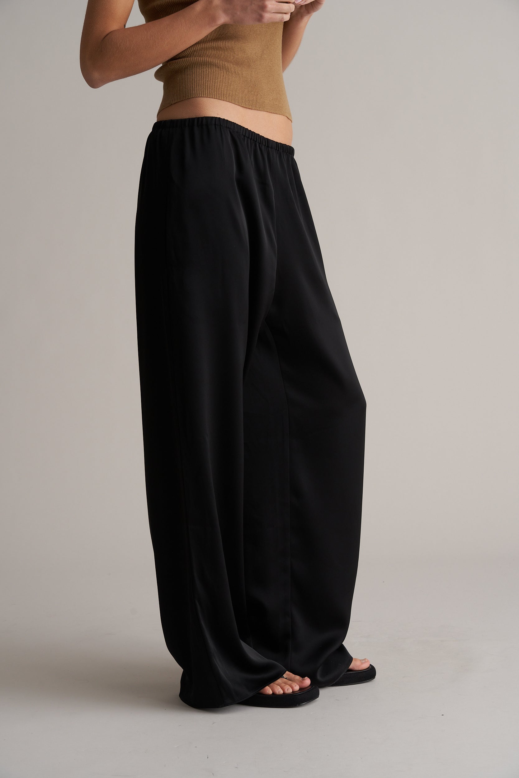 Zax Silky Wide Leg Pants Onyx