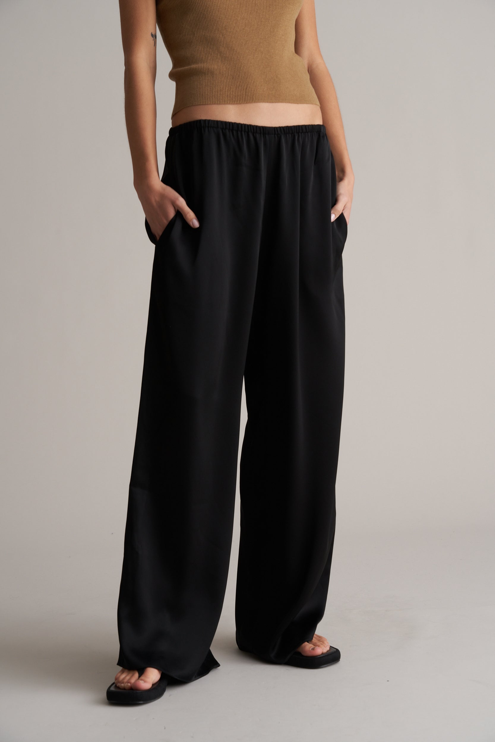 Zax Silky Wide Leg Pants Onyx