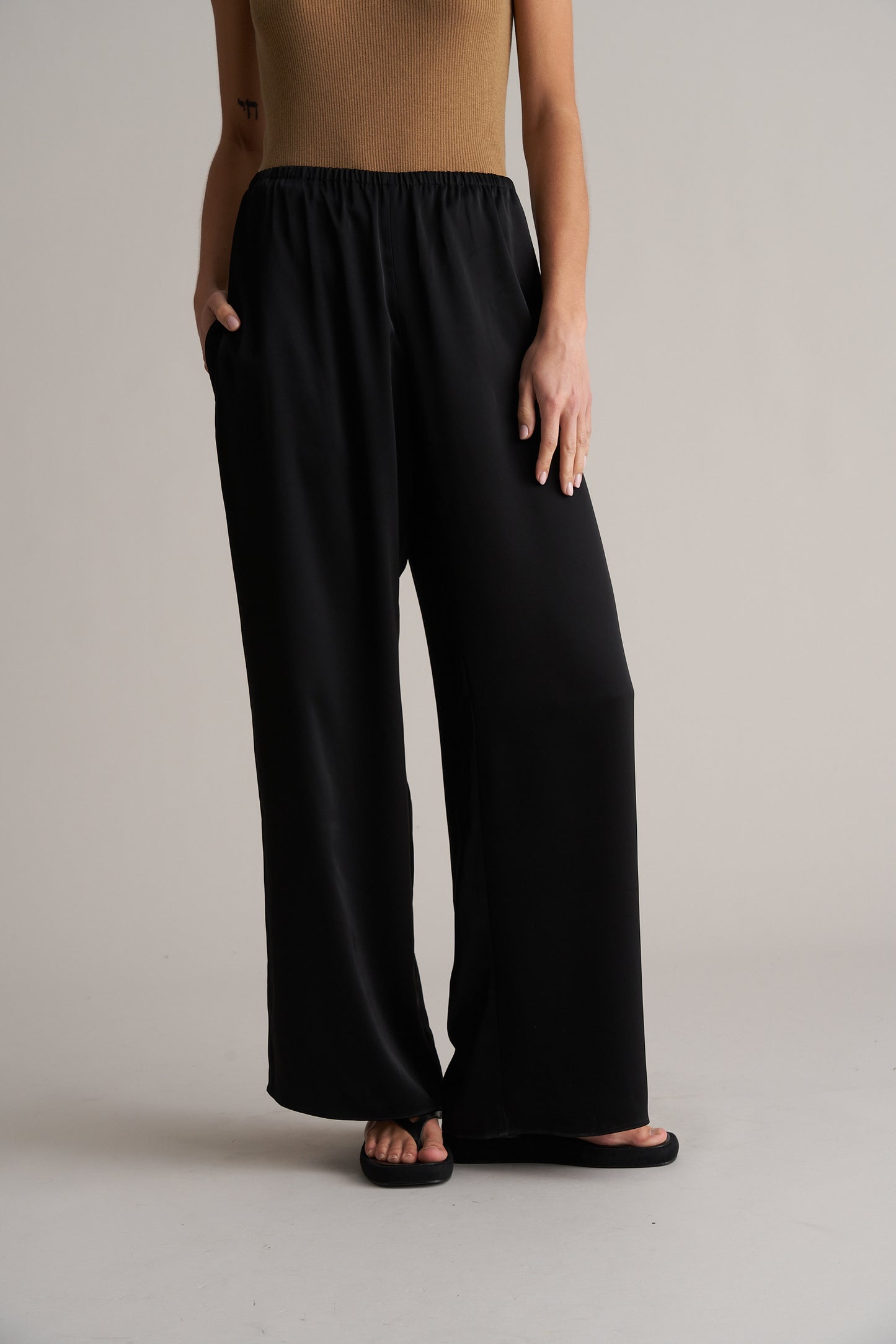 Zax Silky Wide Leg Pants Onyx