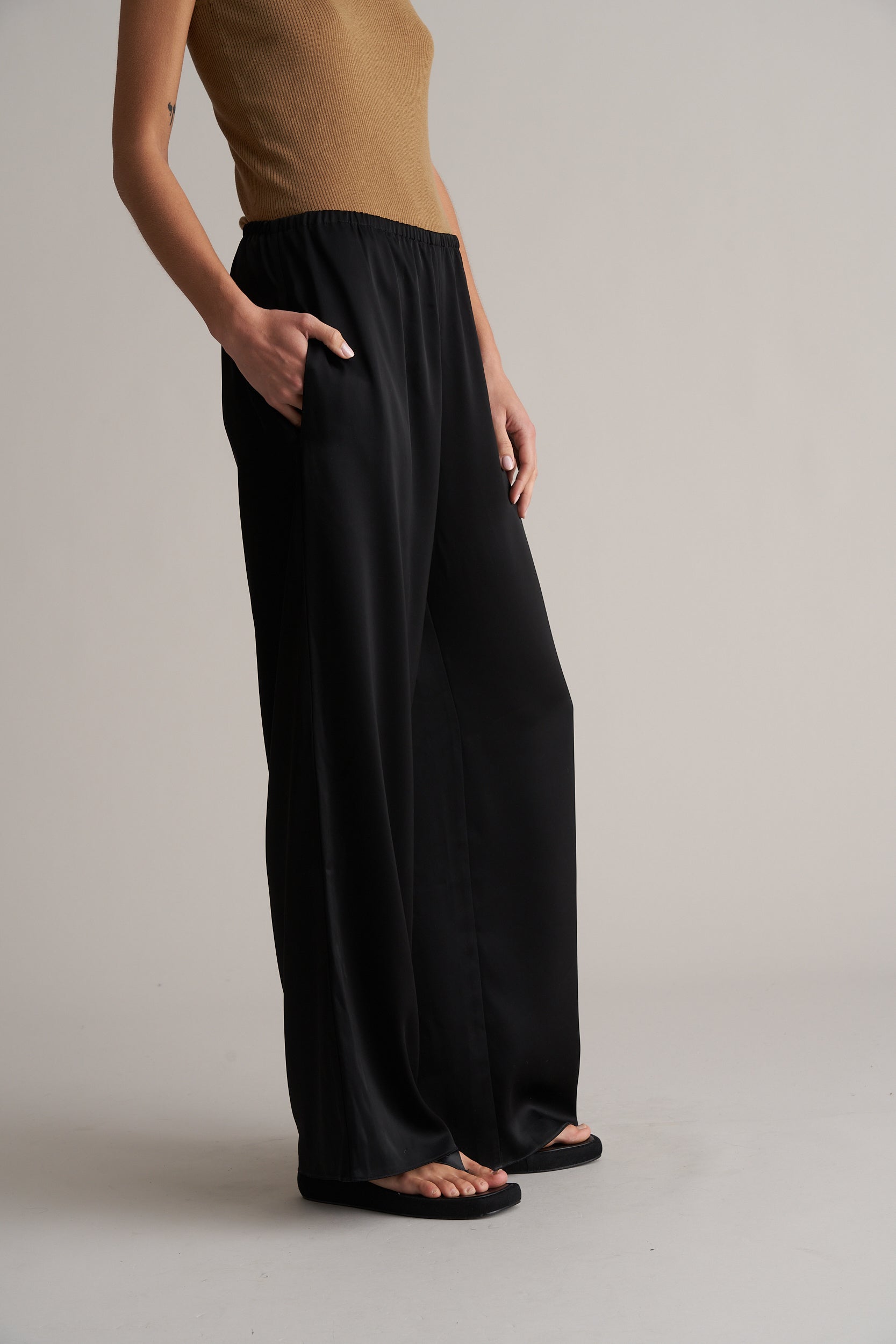Zax Silky Wide Leg Pants Onyx