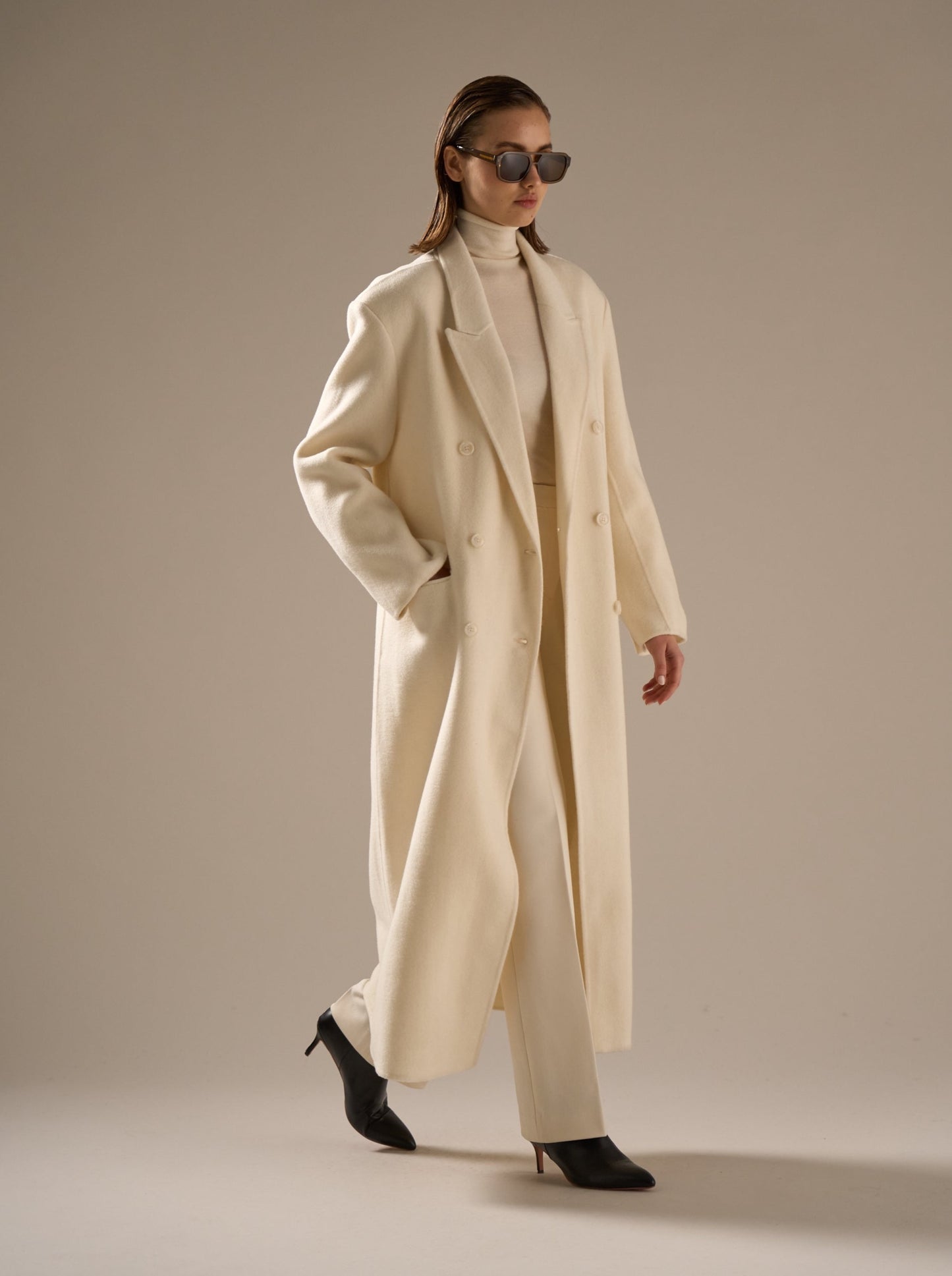 Claye Doublé Boyfriend Coat Ivory