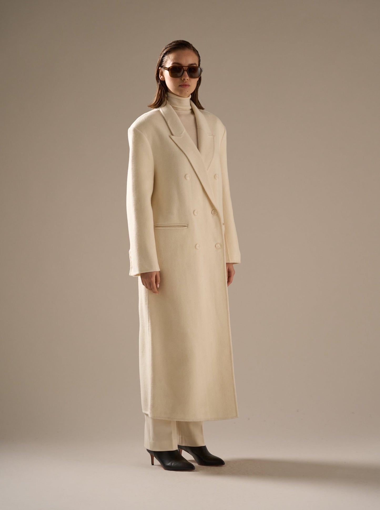 Claye Doublé Boyfriend Coat Ivory