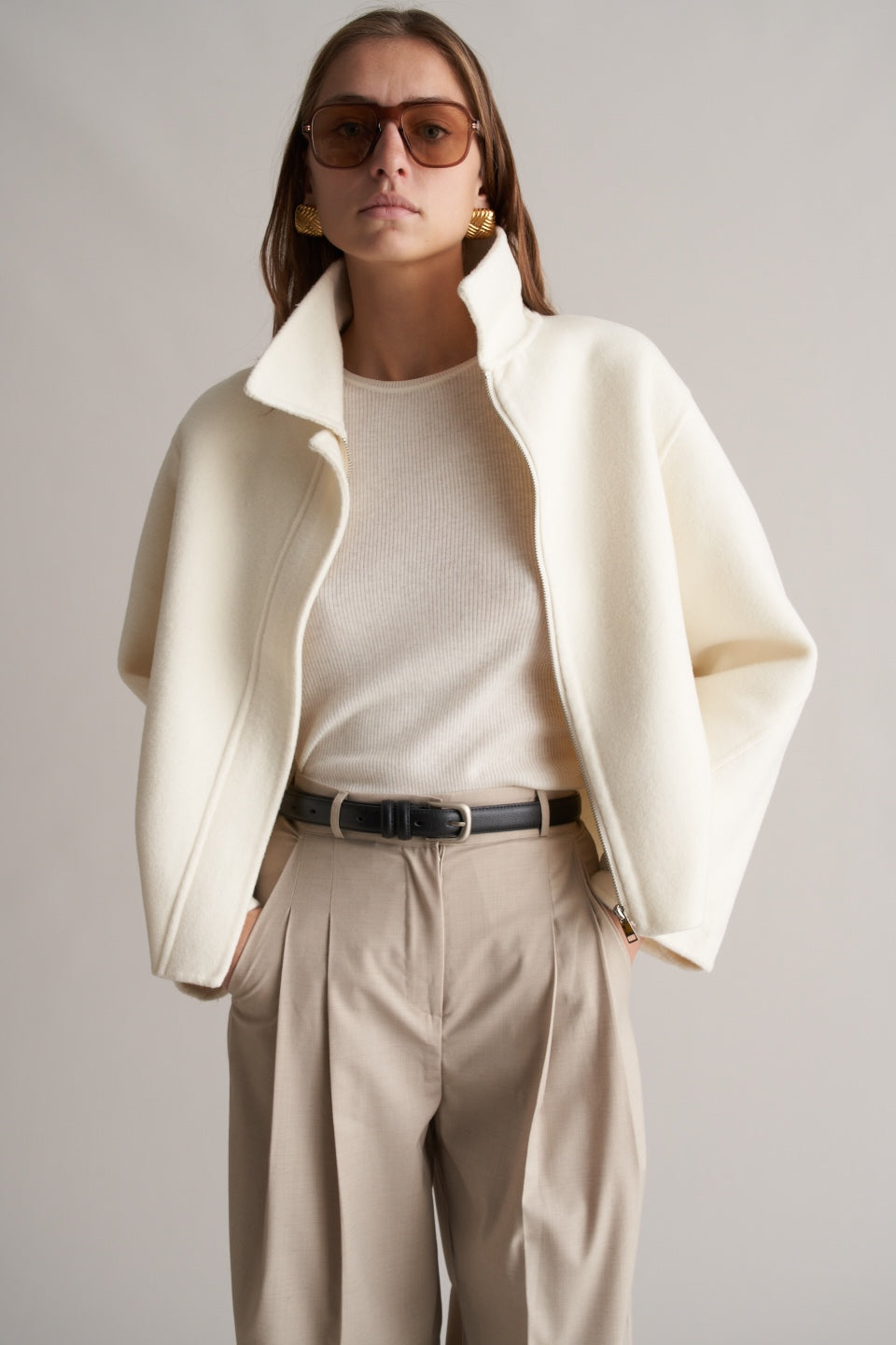 Cari Wool Collared Bomber Ivory