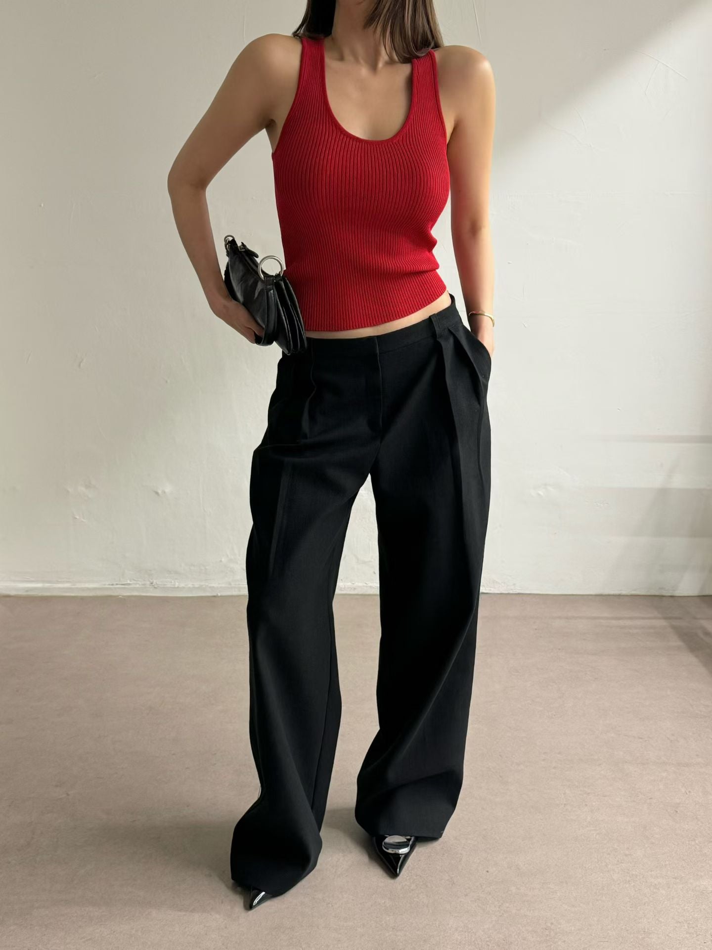 Meli Ribbed Knit Tank Red