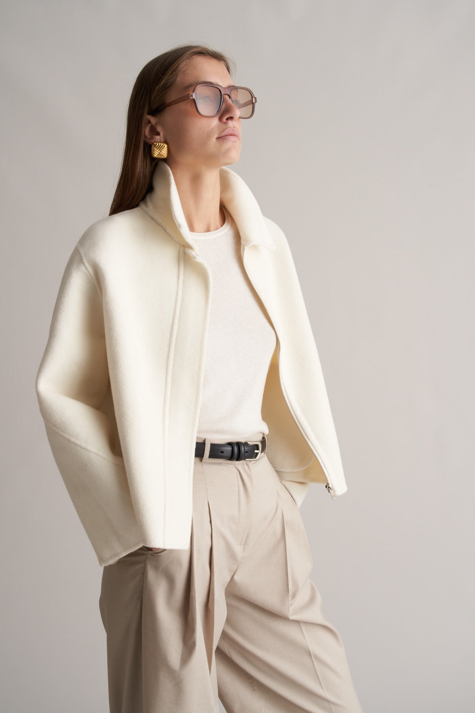 Cari Wool Collared Bomber Ivory