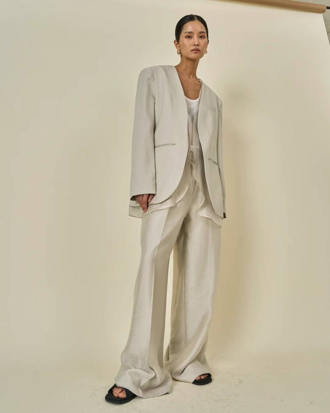 Azul Silky Wide Leg Pants Oyster