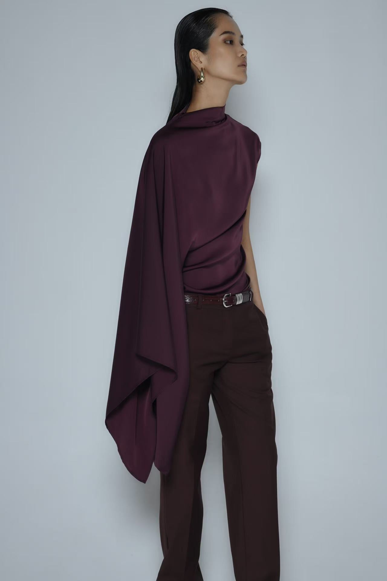 Ziva Asymmetrical Drape Top Bordeaux