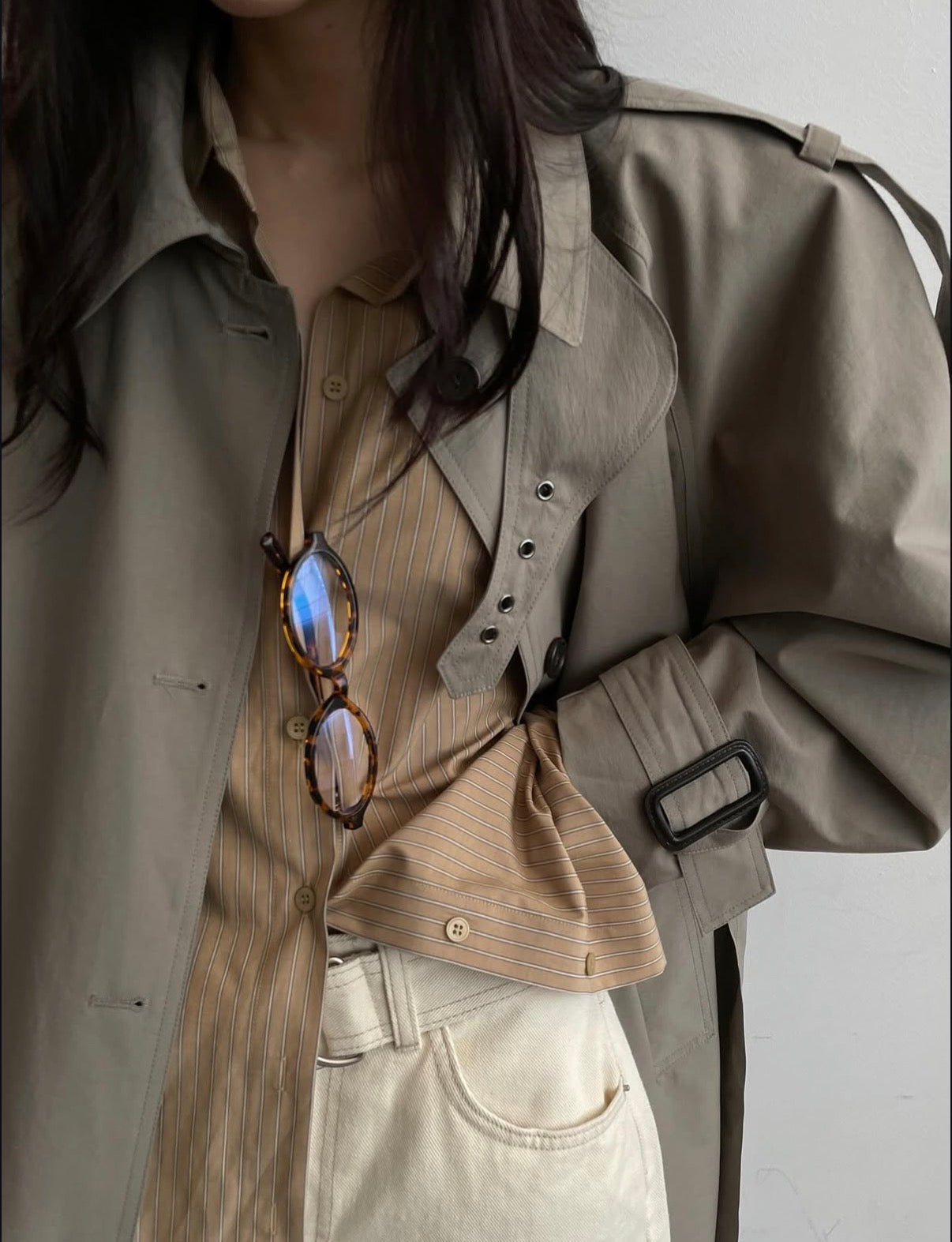 Yvet Double Breasted Trench Coat Khaki