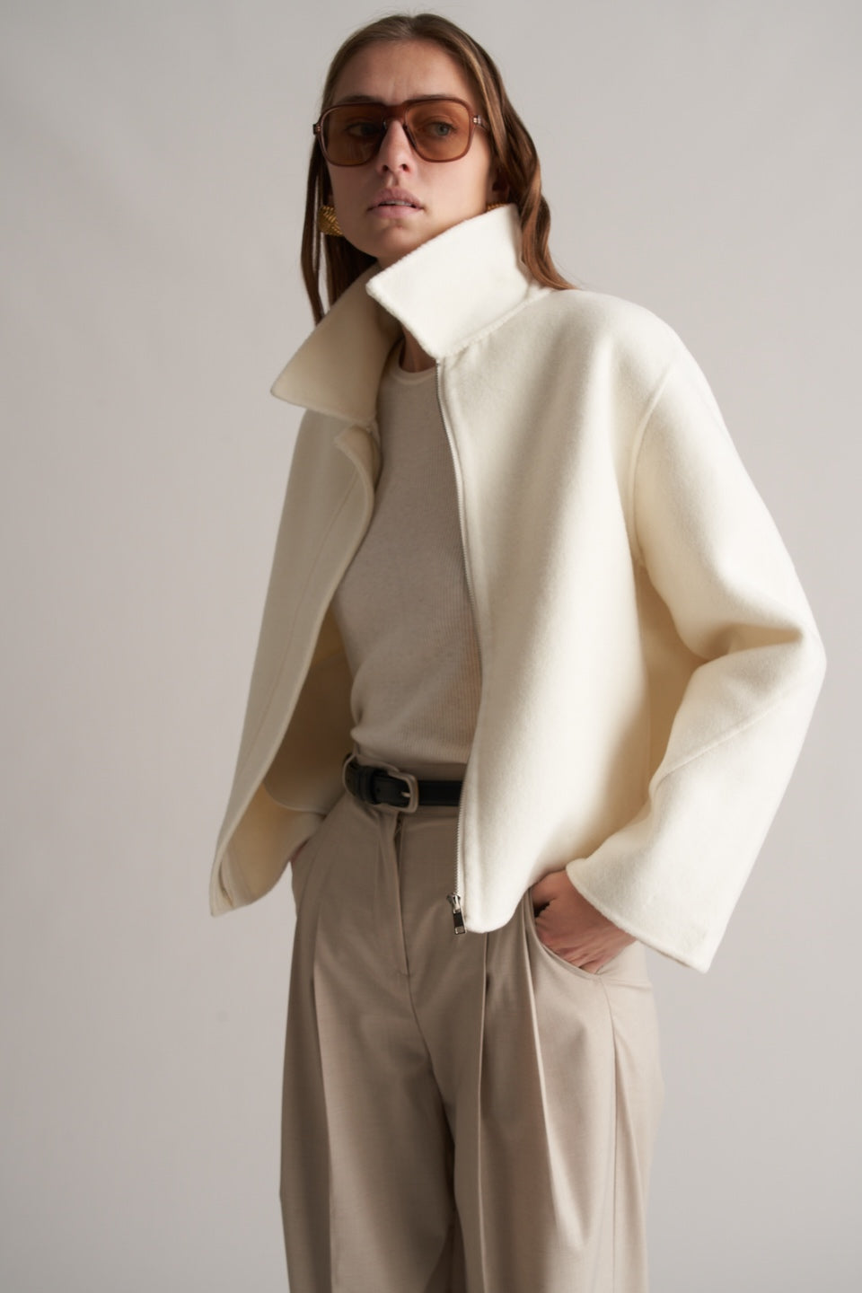 Cari Wool Collared Bomber Ivory